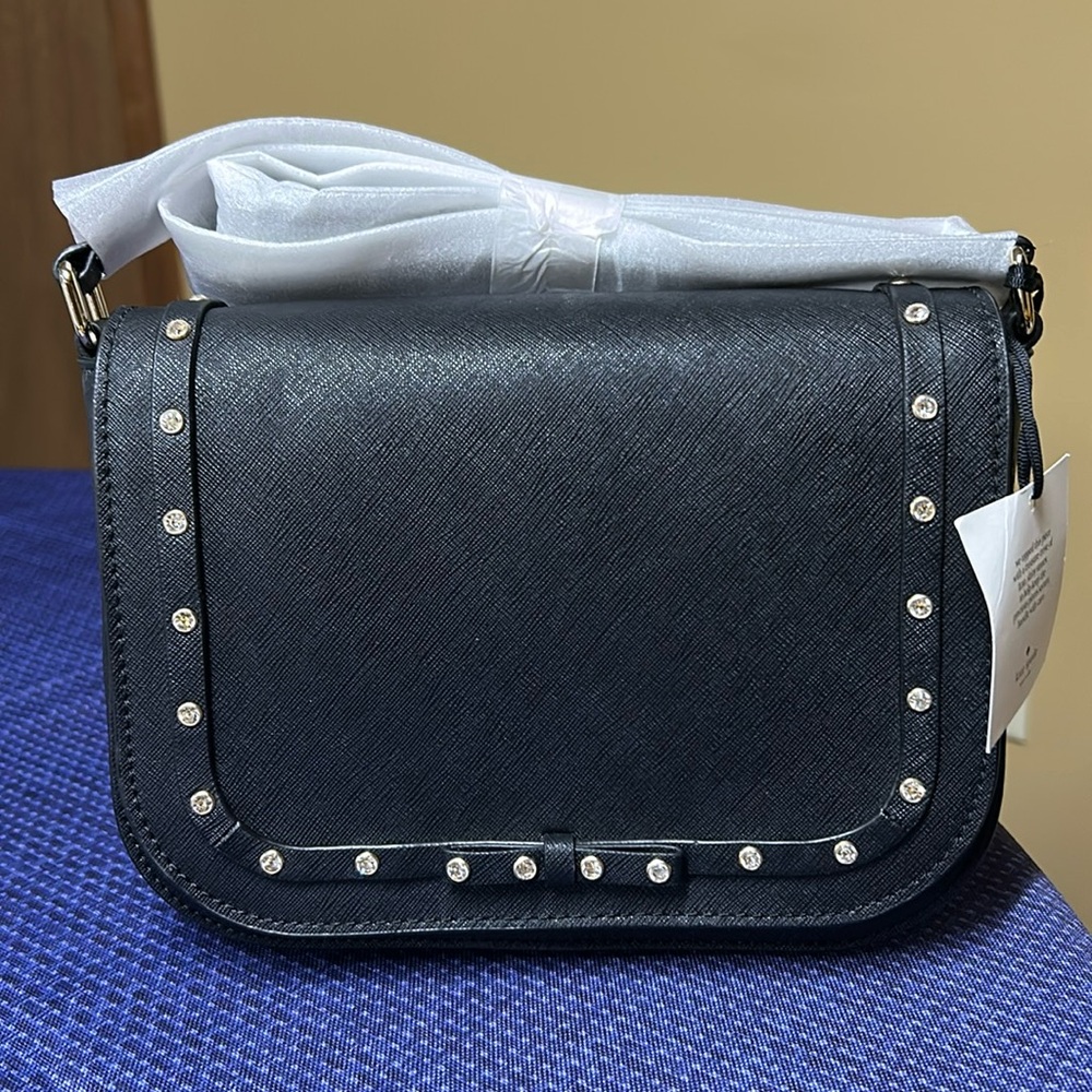 kate spade “set in stone” crossbody black leather purse